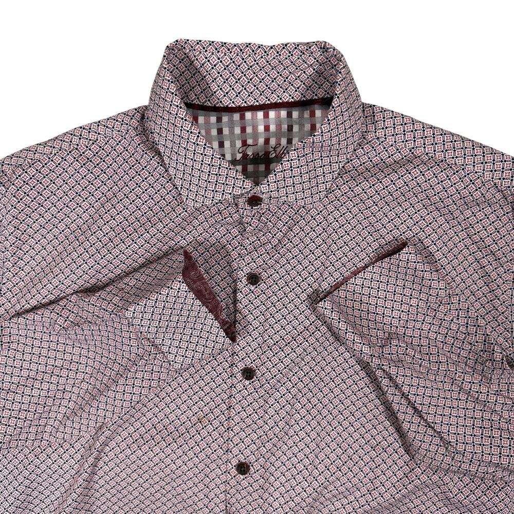 Tasso Elba Mens Button Up Shirt XXL Red Blue Geometric Print Cotton Long Sleeve